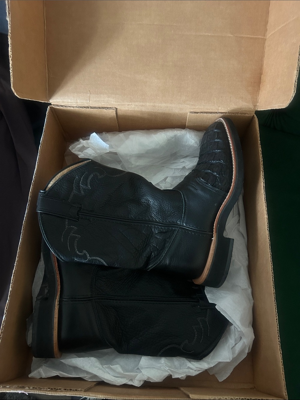 Lagrange Woman’s Black Caiman Crocodile Western Cowboy Boots